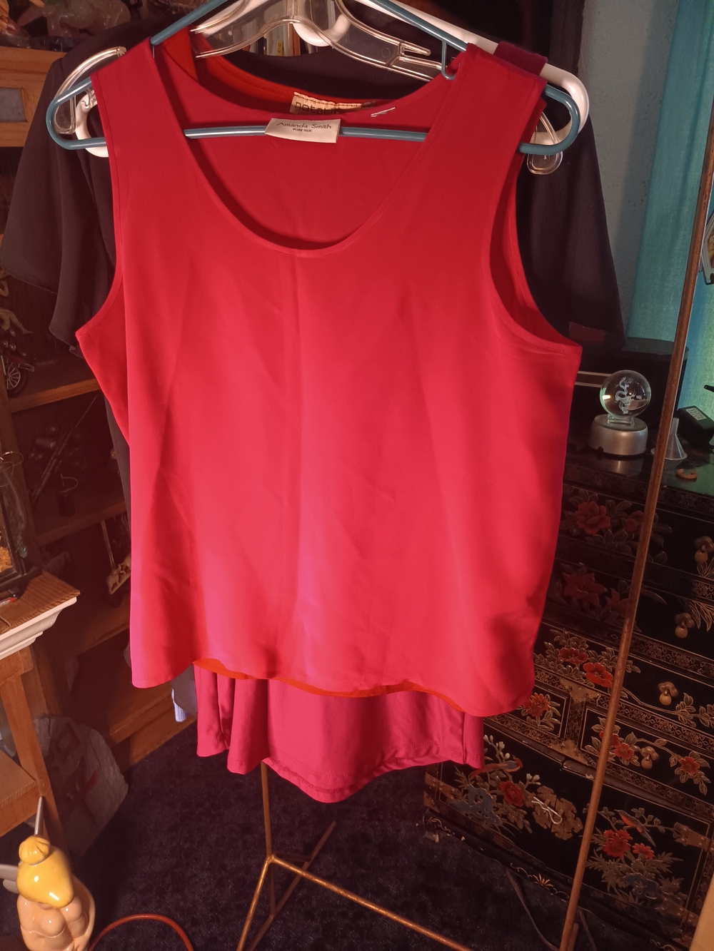 Notations Pink Silk Sleeveless Scoop Neck Tank Top